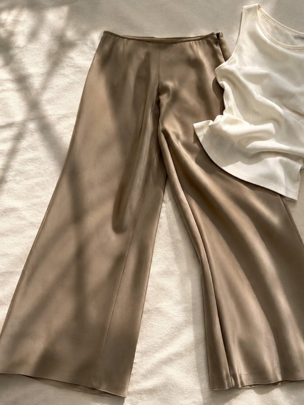 Armani Collezioni Caramel Silk Acetate Wide Leg Trousers Women's